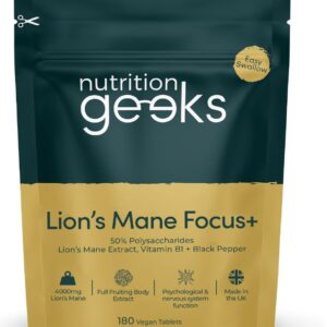 Lionβs Mane Supplement 4000mg with Vitamin B1 & Black Pepper β 180 Vegan Tablets: Your Natural Brain Boost